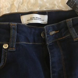 high-waisted bootleg dark wash Zara jeans